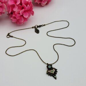 Orly Zeelon Crystal Pendant Necklace 18" Adj. Brass